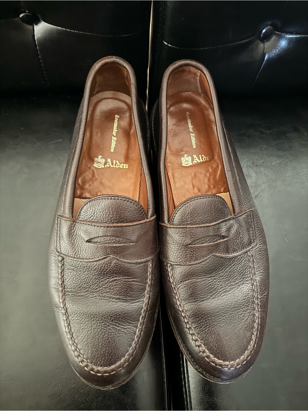 Alden Mens Dark Brown Leather Penny Loafers. Size 11